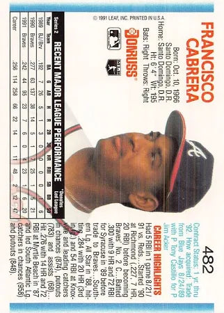 1992 Donruss Francisco Cabrera Baseball Card #482