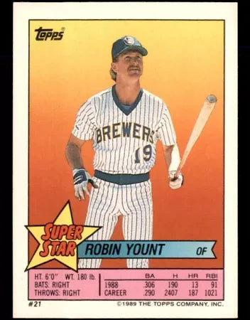 1989 Topps Super Star Sticker Robin Yount Baseball Card #21