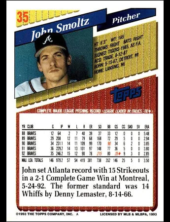 1993 Topps John Smoltz Baseball Card #35
