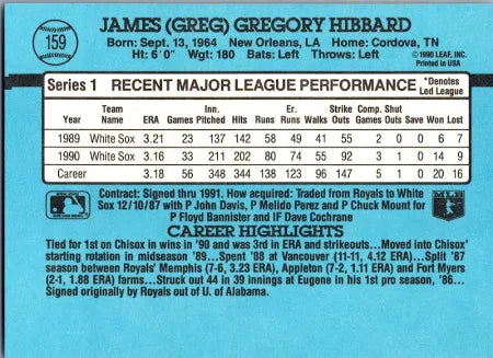 1991 Donruss James (Greg) Gregory Hibbard Baseball Card #159