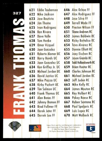 1994 Upper Deck Collectors Choice Frank Thomas Checklist #621-670 Baseball Card #327