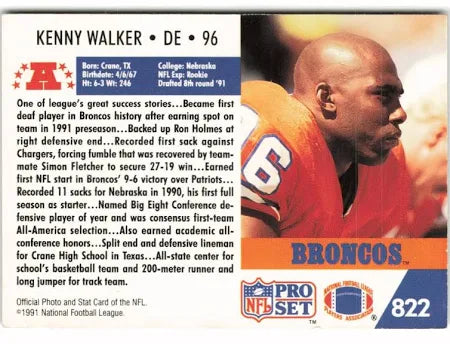 1991 NFL Pro Set Kenny Walker Football Card #822