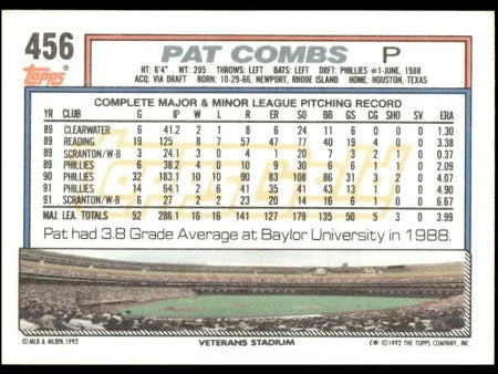 1992 Topps Pat Combs Baseball Card #456