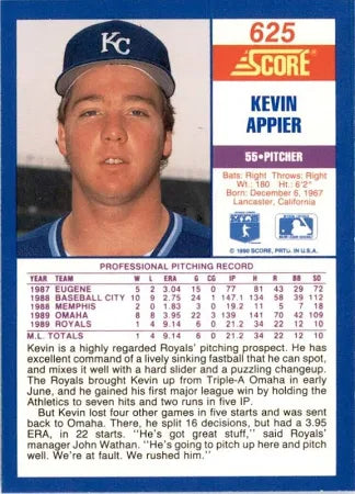 1990 Score Kevin Appier Baseball Card #625