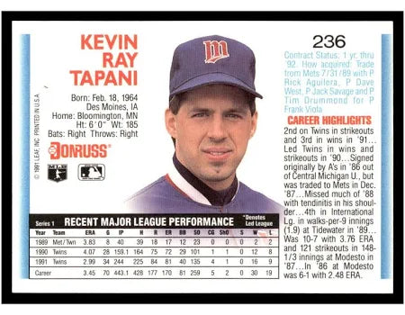 1992 Donruss Kevin Ray Tapani Baseball Card #236