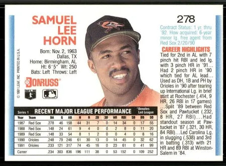 1992 Donruss Samuel Lee Horn Baseball Card #278