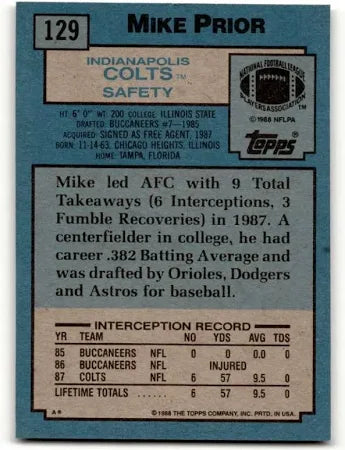 1989 Topps Mike Prior Football Card #129