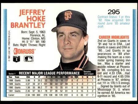 1992 Donruss Jeffrey Hoke Brantley Baseball Card #295