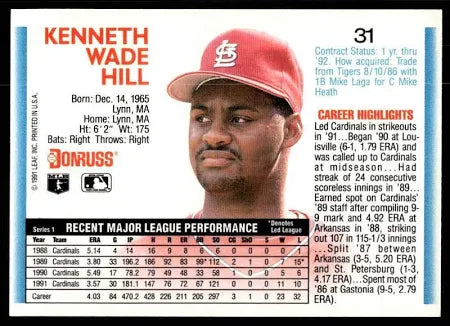 1992 Donruss Kenneth Wade Hill Baseball Card #31