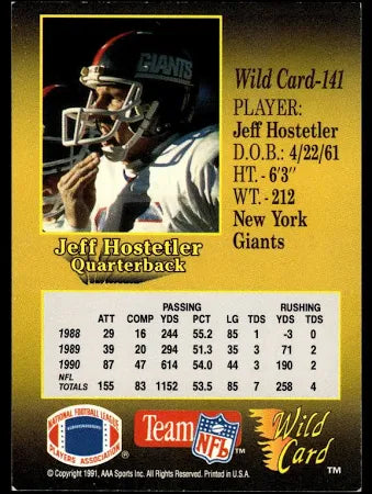 1991 AAA Sports Wild Card Jeff Hostetler Football Card #141