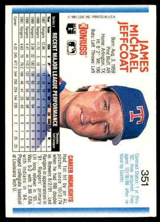 1992 Donruss James Michael Jeffcoat Baseball Card #351