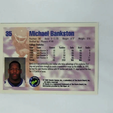1992 Classic Draft Picks Michael Bankston Football Card #35