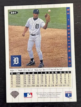 1994 Upper Deck Collectors Choice Lou Whitaker Baseball Card #291
