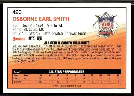 1992 Donruss Osborne Earl Smith Baseball Card #423