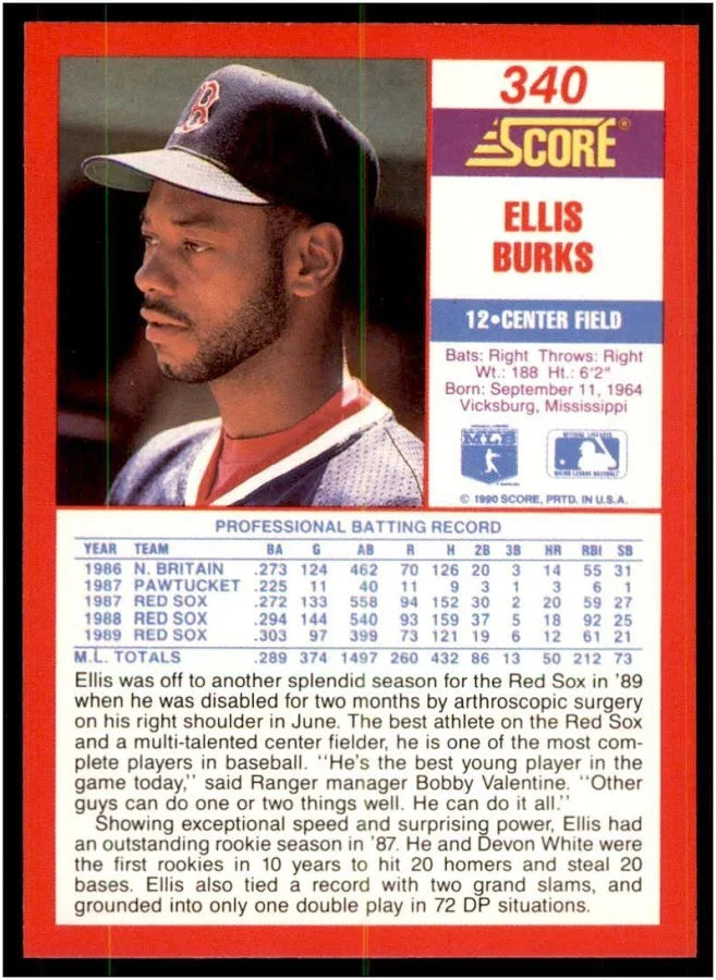 1990 Score Ellis Burks Baseball Card #340