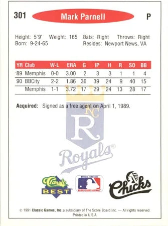 1991 Classic Mark Parnell Baseball Card #301