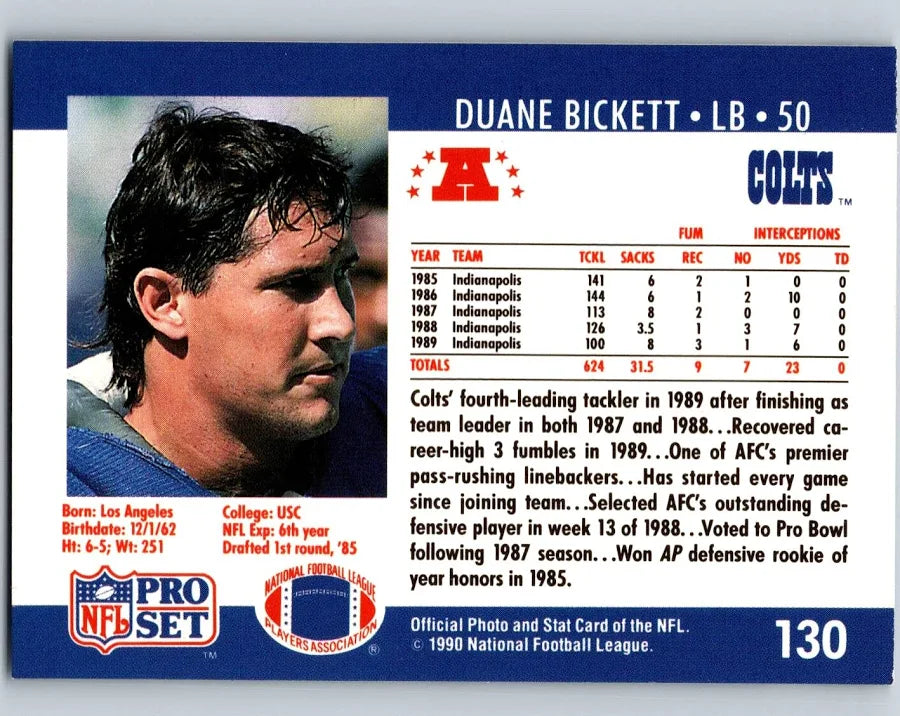1990 NFL Pro Set Duane Bickett Football Card #130