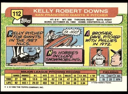 1989 Topps Kelly Robert Downs Baseball Card #112