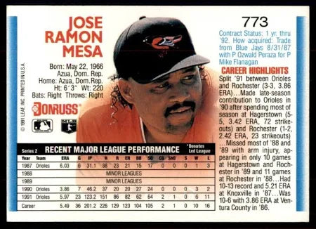 1992 Donruss Jose Ramon Mesa Baseball Card #773