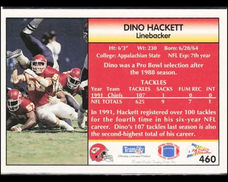 1992 Pacific Dino Hackett Football Card #460