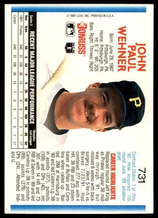 1992 Donruss John Paul Wehner Baseball Card #731