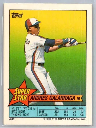 1989 Topps Super Star Sticker Andres Galarraga Baseball Card #36