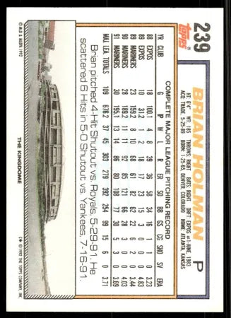 1992 Topps Brian Holman Baseball Card #239