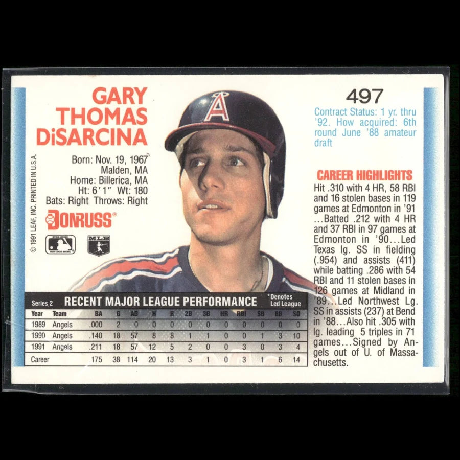 1992 Donruss Gary Thomas DiSarcina Baseball Card #497