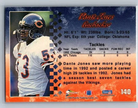 1993 Pacific Dante Jones Football Card #140