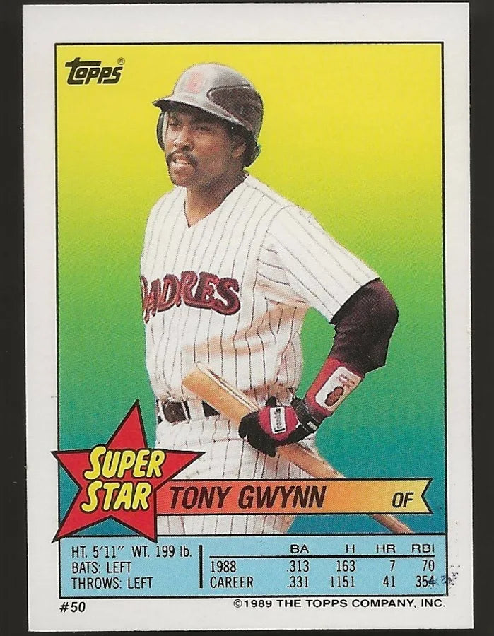 1989 Topps Super Star Sticker Tony Gwynn Baseball Card #50