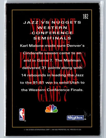 1994 Skybox Jazz vs Nuggets Basketball Card #182