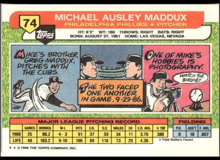1989 Topps Michael Ausley Maddux Baseball Card #74