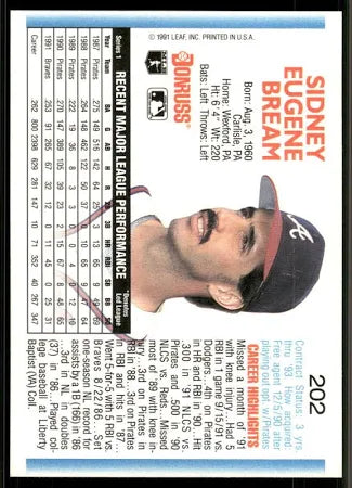 1992 Donruss Sidney Eugene Bream Baseball Card #202