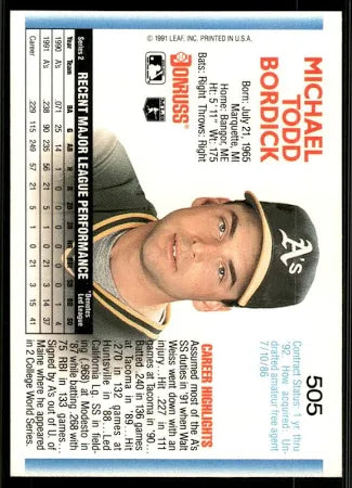 1992 Donruss Michael Todd Bordick Baseball Card #505
