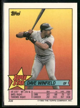1989 Topps Super Star Dave Winfield Baseball Card #20