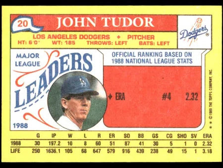 1989 Topps John Tudor Baseball Card #20