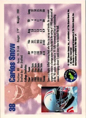 1992 Classic Draft Picks Carlos Snow Football Card #38