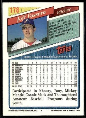 1993 Topps Jeff Fassero Baseball Card #178