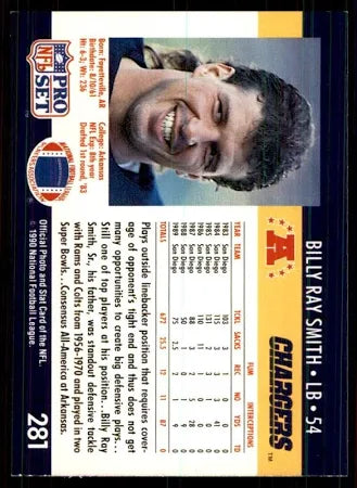 1990 NFL Pro Set Billy Ray Smith Football Card #281