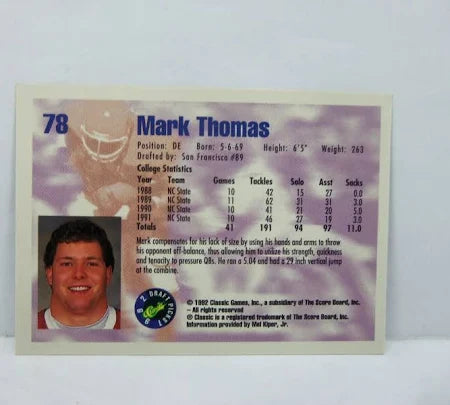 1992 Classic Draft Picks Mark Thomas Football Card #78