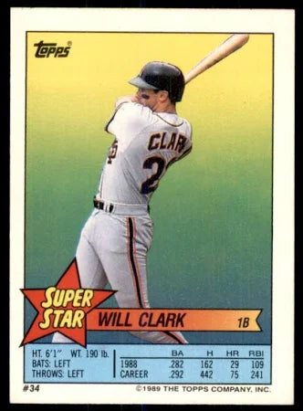 1989 Topps Super Star Will Clark Baseball Card #34