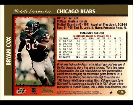 1995 Upper Deck Bryan Cox Football Card #168
