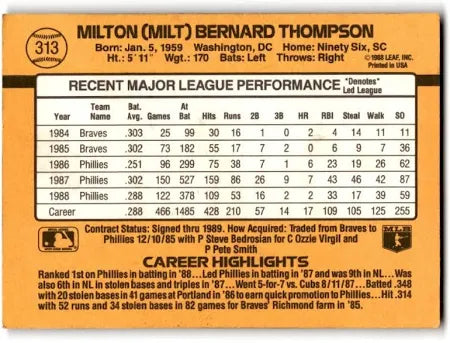 1989 Donruss Milton (Milt) Bernard Thompson Baseball Card #313