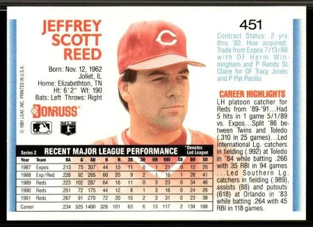 1992 Donruss Jeffrey Scott Reed Baseball Card #451