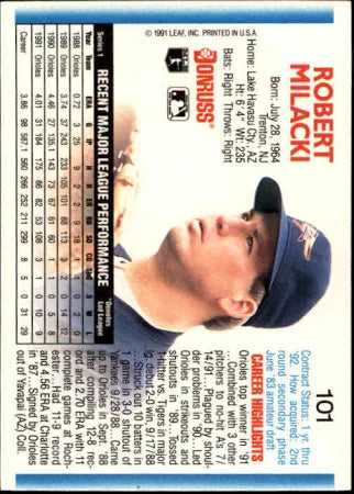 1992 Donruss Robert Milacki Baseball Card #101