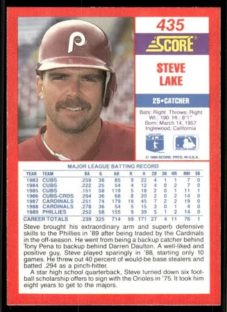 1990 Score Steve Lake Baseball Card #435