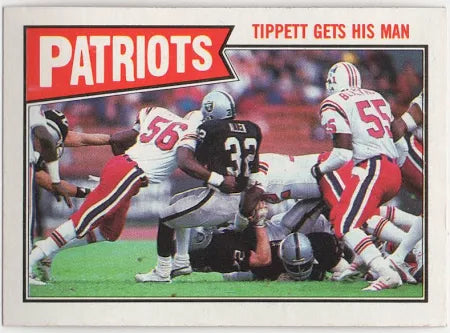 1987 Topps New England Patriots Tippett Gets His Man Football Card #96