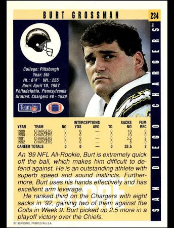 1993 Score Burt Grossman Football Card #234