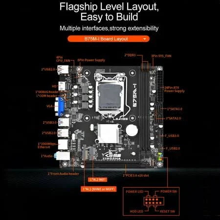 B75M M ATX Mining Mainboard, for Corei7, i5, i3 LGA1155 CPU, SATA3.0, SATA2.0, PCI E8X, DDR3 x2, Card, VGA, HD Multimedia Interface, PCI E1X, COM pin Motherboards #419258