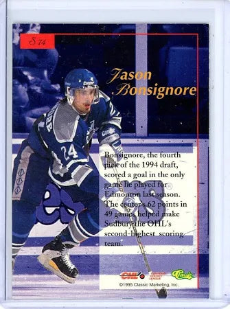 1995 Classic Jason Bonsignore Hockey Card #S74